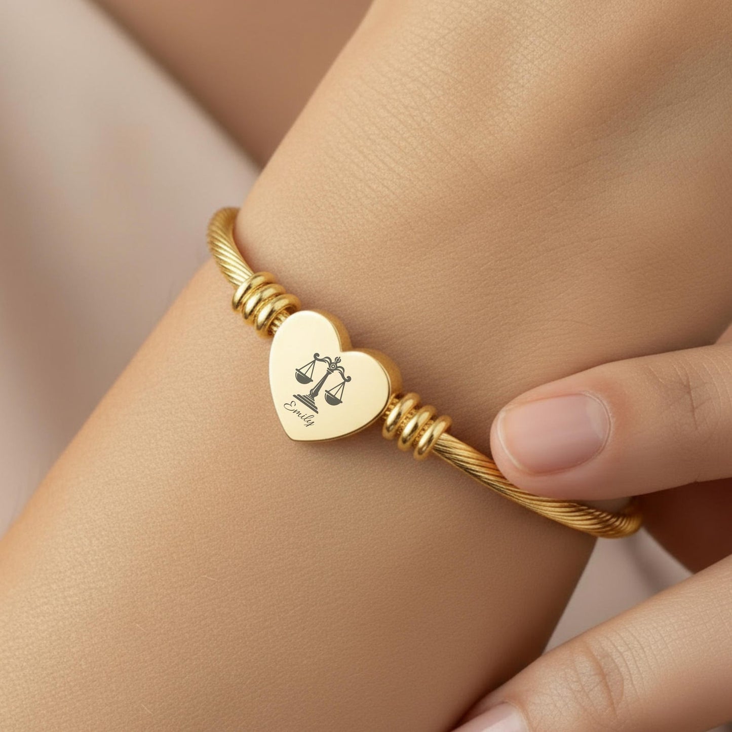 Elegant And Chic Heart Cuff Bracelet (Engraving), Scales of Justice, Personalized Gift, Custom Lawyer Bracelet, Gift for Law School Graduate