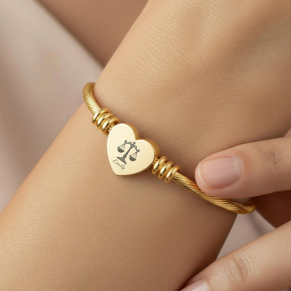 Elegant And Chic Heart Cuff Bracelet (Engraving), Scales of Justice, Personalized Gift, Custom Lawyer Bracelet, Gift for Law School Graduate