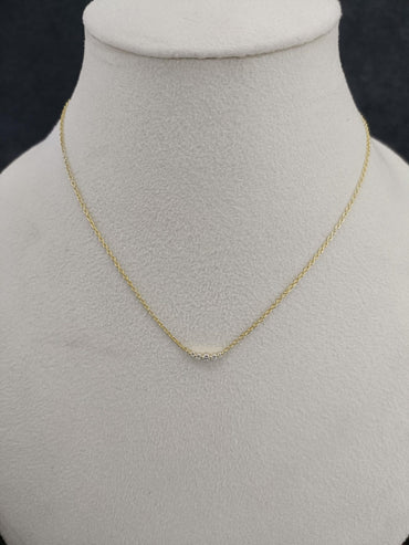 10k Solid Gold Curved Bar Necklace - Graduated Diamonds Layering Dainty Five Diamonds - Delicate Gift