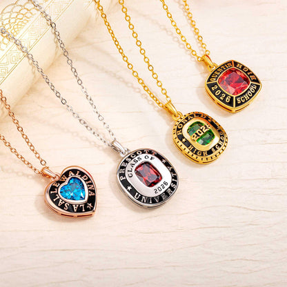 Personalized Graduation Gift Necklace With Birthstone, Engraved Memento For High School Or University Graduate