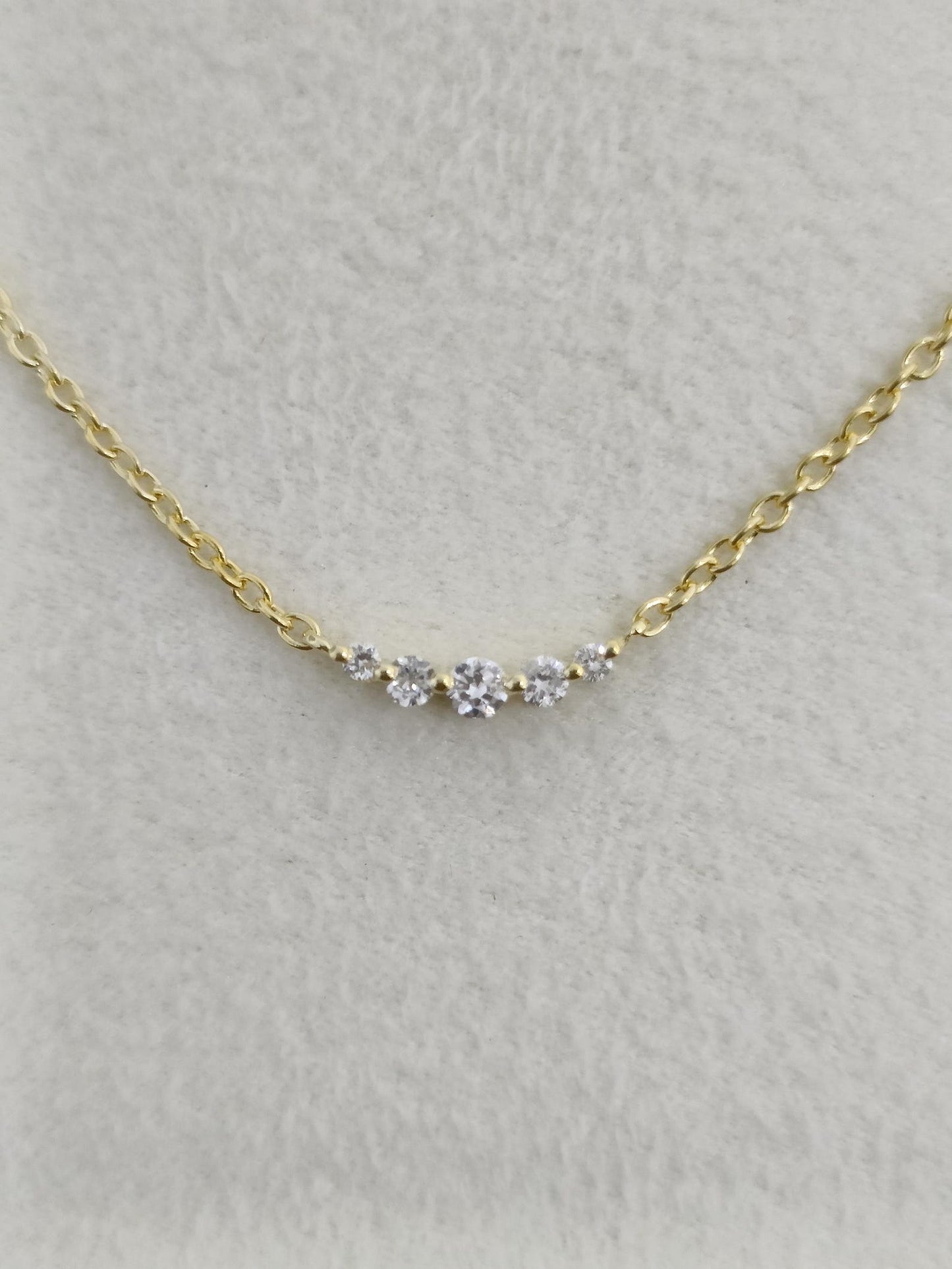 10k Solid Gold Curved Bar Necklace - Graduated Diamonds Layering Dainty Five Diamonds - Delicate Gift