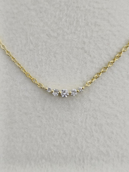 10k Solid Gold Curved Bar Necklace - Graduated Diamonds Layering Dainty Five Diamonds - Delicate Gift