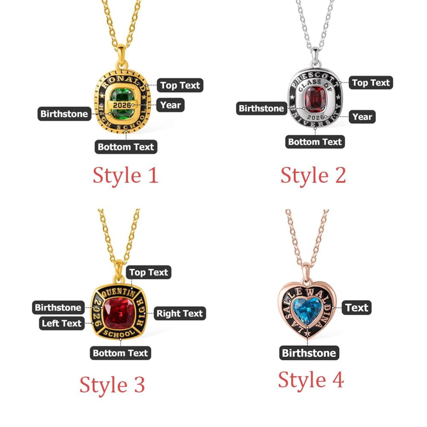 Personalized Graduation Gift Necklace With Birthstone, Engraved Memento For High School Or University Graduate