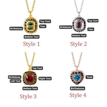 Personalized Graduation Gift Necklace With Birthstone, Engraved Memento For High School Or University Graduate