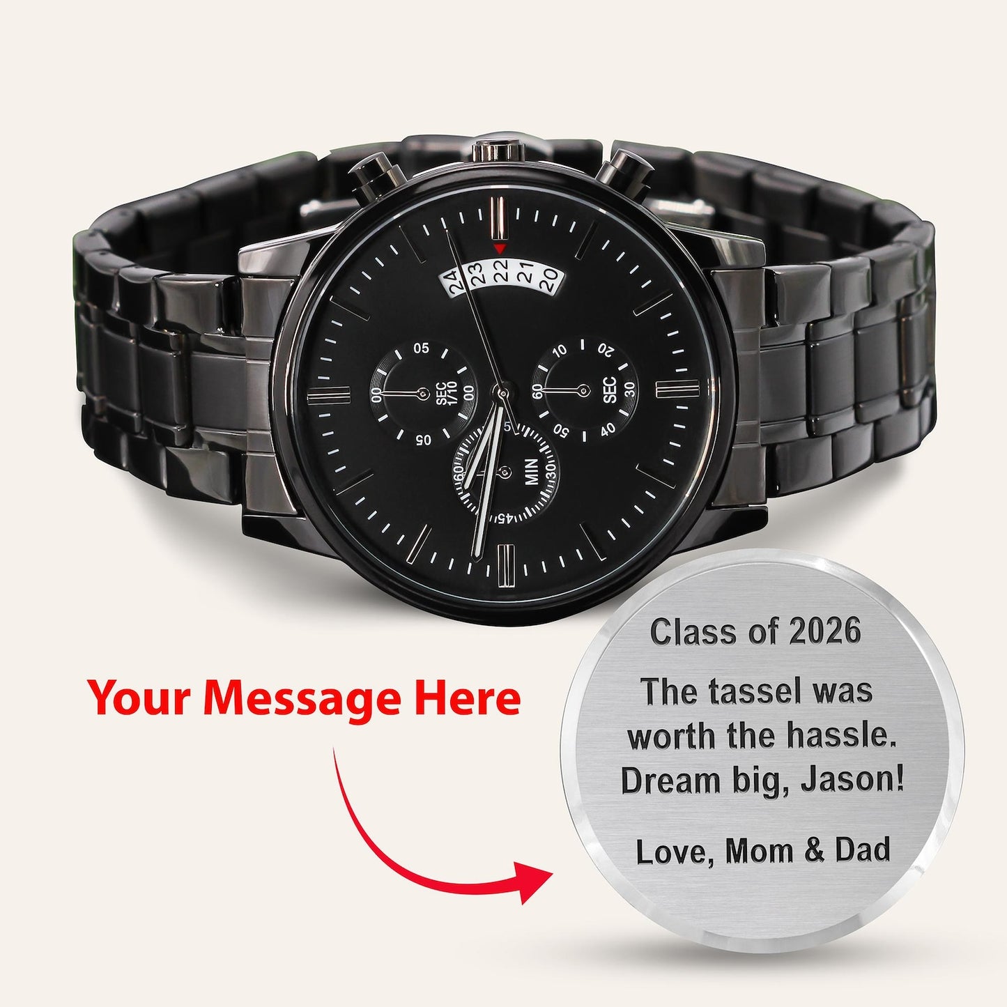 Personalized Graduation Gift for Son Engraved Watch for Him Milestone Custom Gifts Graduate College High School Master Degree Present