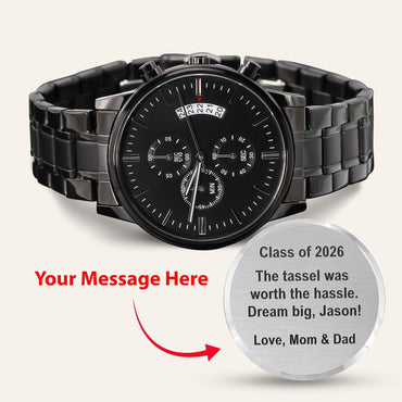 Personalized Graduation Gift for Son Engraved Watch for Him Milestone Custom Gifts Graduate College High School Master Degree Present