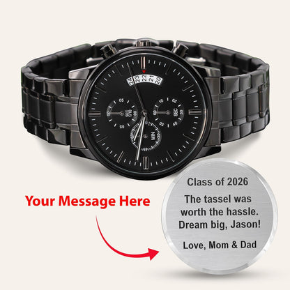 Personalized Graduation Gift for Son Engraved Watch for Him Milestone Custom Gifts Graduate College High School Master Degree Present
