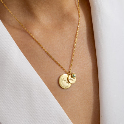 Graduation Necklace with 2 Discs & Birthstone – Personalized Name and Date Gift for Graduate