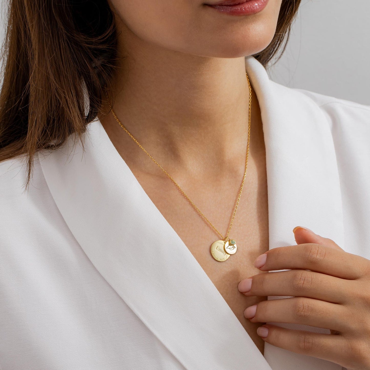 Graduation Necklace with 2 Discs & Birthstone – Personalized Name and Date Gift for Graduate