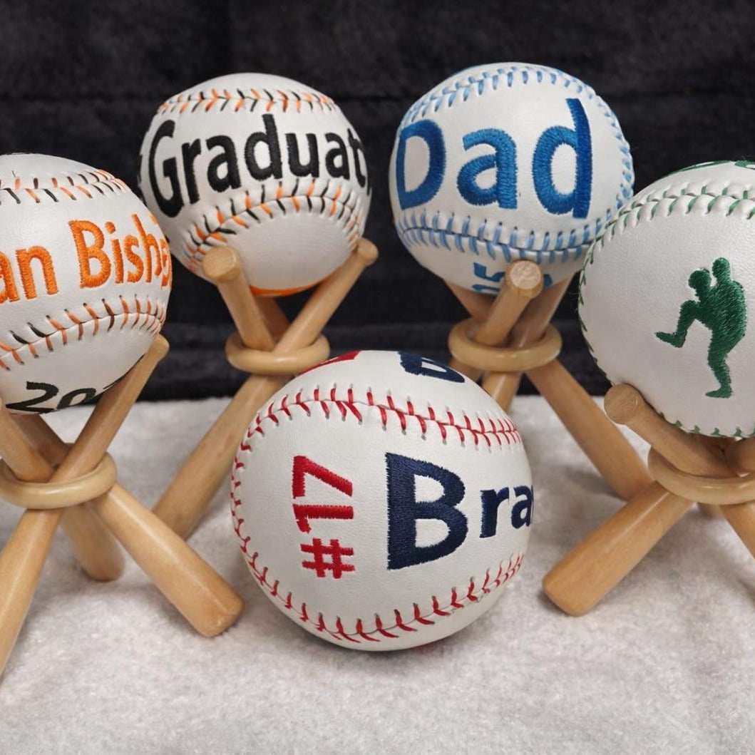 Personalized Embroidered Baseball with stand  | Custom Name Baseball Gift for Dad, Graduate, Baseball Player | Keepsake Sports Decor Gif