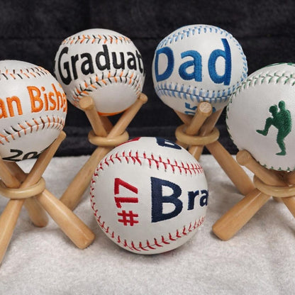 Personalized Embroidered Baseball with stand  | Custom Name Baseball Gift for Dad, Graduate, Baseball Player | Keepsake Sports Decor Gif
