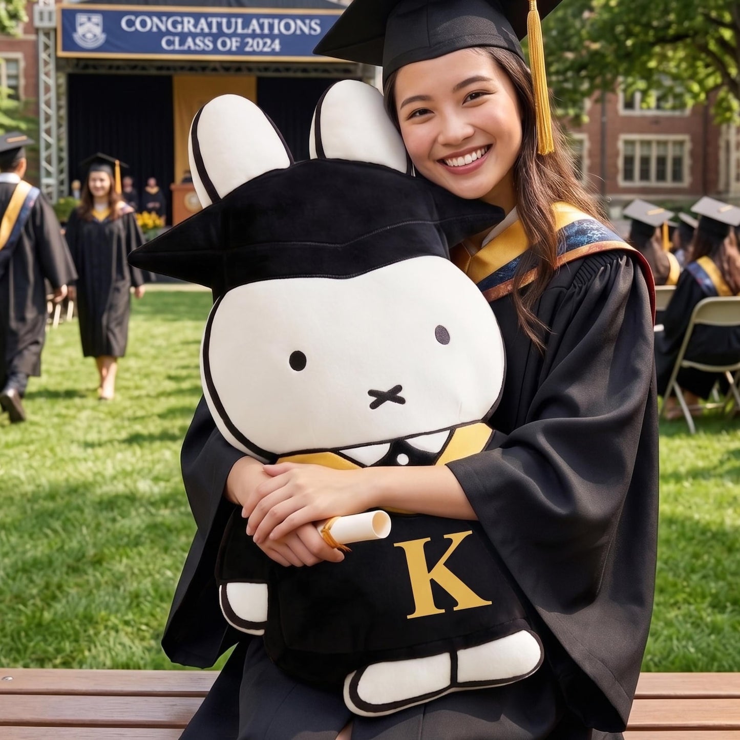 Graduation Bunny Custom Name Pillow, Cutte Pillow Bunny, Cute Graduation Gift, Custom Graduate Keepsake, Gift For Her