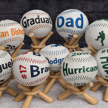 Personalized Embroidered Baseball with stand  | Custom Name Baseball Gift for Dad, Graduate, Baseball Player | Keepsake Sports Decor Gif