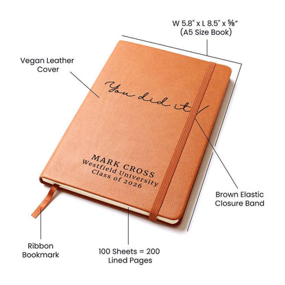 Personalized Leather Journal For Graduation, Custom Name School Year Notebook, College High School Gift, Graduate Present, Class Of 2026