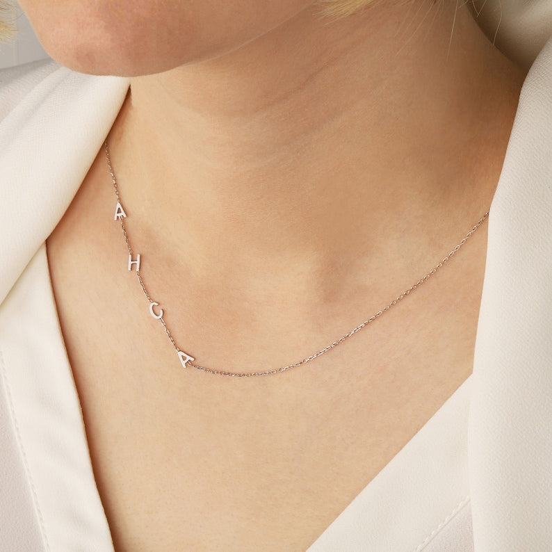 Custom Letter Necklace - Sideways Initials Necklace - Mothers Day Gift - Personalized Jewelry - Bridesmaid Gift - Christmas Gift - Mom Gift
