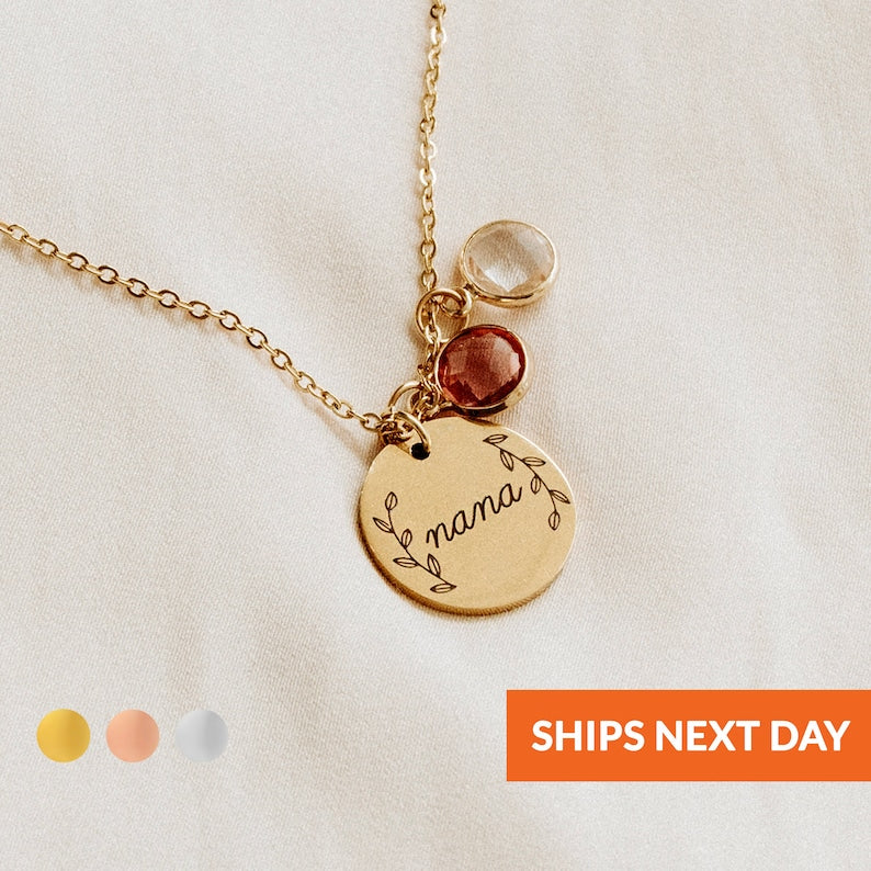 Personalized Gift Jewelry Mom Necklace Grandma Gifts Birthstone Necklace for Mom Mama Nana Family Wreath Pendant Necklace Stocking Stuffer