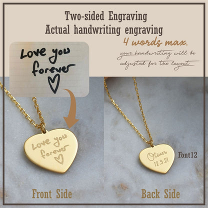 14K Solid Gold Handwriting Heart Necklace ? Gift for Wife ? Handwriting Engrave Charm ? 1st 2nd 3rd 4th 5th 10th Unique Anniversary Gift