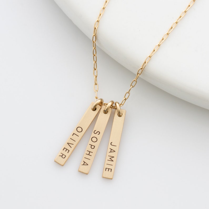 Engraved Vertical Bar Necklace With Multiple Names, Dainty Bar Necklace for Mother's Day Gift in gold or sterling silver, LEILAJewelry
