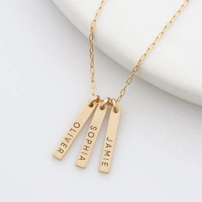 Engraved Vertical Bar Necklace With Multiple Names, Dainty Bar Necklace for Mother's Day Gift in gold or sterling silver, LEILAJewelry