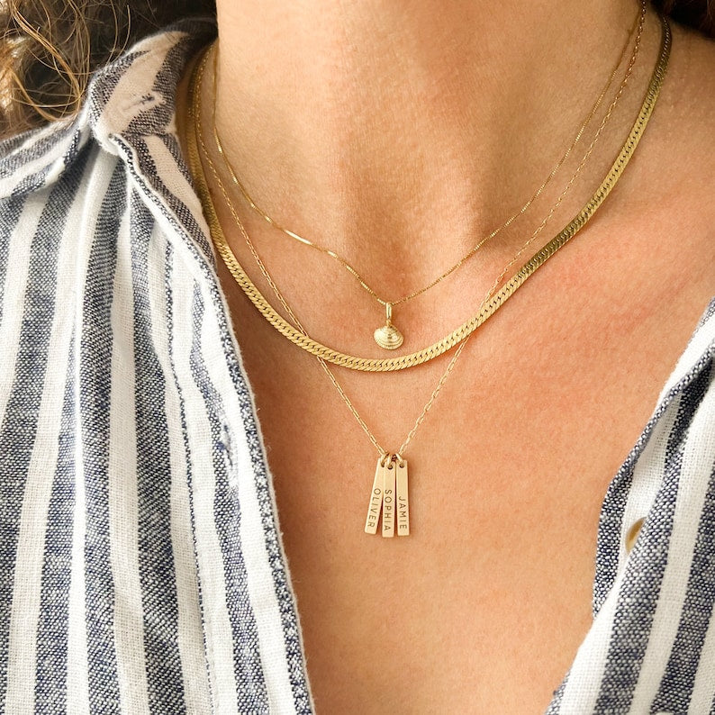 Engraved Vertical Bar Necklace With Multiple Names, Dainty Bar Necklace for Mother's Day Gift in gold or sterling silver, LEILAJewelry