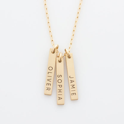 Engraved Vertical Bar Necklace With Multiple Names, Dainty Bar Necklace for Mother's Day Gift in gold or sterling silver, LEILAJewelry