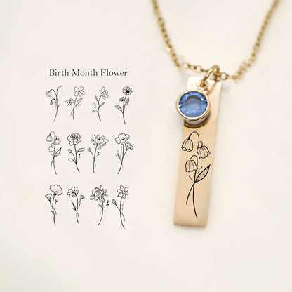 Unique Birth Flower and Birthstone Necklace ¨C Personalized Birthday Gift for Mom, Floral and Stone Jewelry, Mothers Day Gift for Her