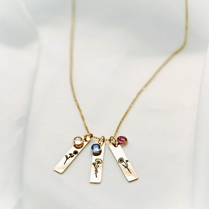Unique Birth Flower and Birthstone Necklace ¨C Personalized Birthday Gift for Mom, Floral and Stone Jewelry, Mothers Day Gift for Her