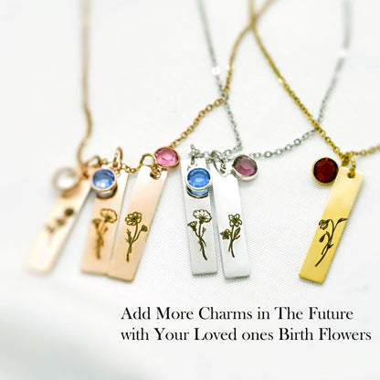 Unique Birth Flower and Birthstone Necklace ¨C Personalized Birthday Gift for Mom, Floral and Stone Jewelry, Mothers Day Gift for Her