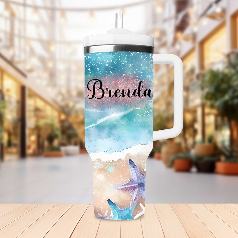 Personalized 40oz Tumbler With Handle Lid and Straw, Custom Beach Vacation Tumbler, bridesmaid tumbler, Gift for Best Friend, Gifts for Her