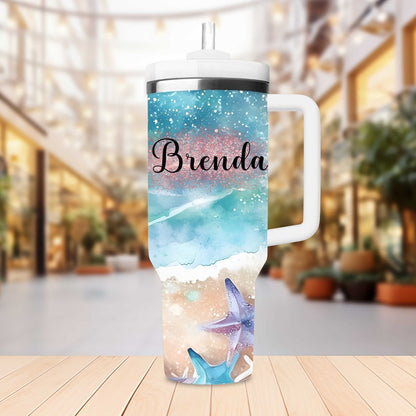 Personalized 40oz Tumbler With Handle Lid and Straw, Custom Beach Vacation Tumbler, bridesmaid tumbler, Gift for Best Friend, Gifts for Her