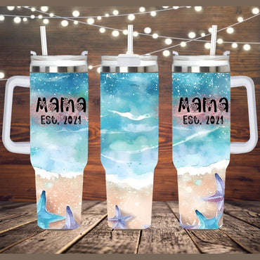 Personalized 40oz Tumbler With Handle Lid and Straw, Custom Beach Vacation Tumbler, bridesmaid tumbler, Gift for Best Friend, Gifts for Her
