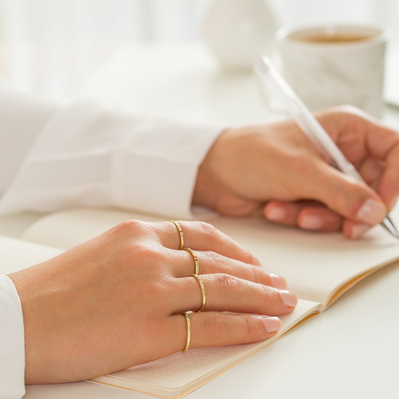 Personalized Sterling Silver Birthstone Ring, Dainty Gold Ring, Mother's Day Gift for Mom