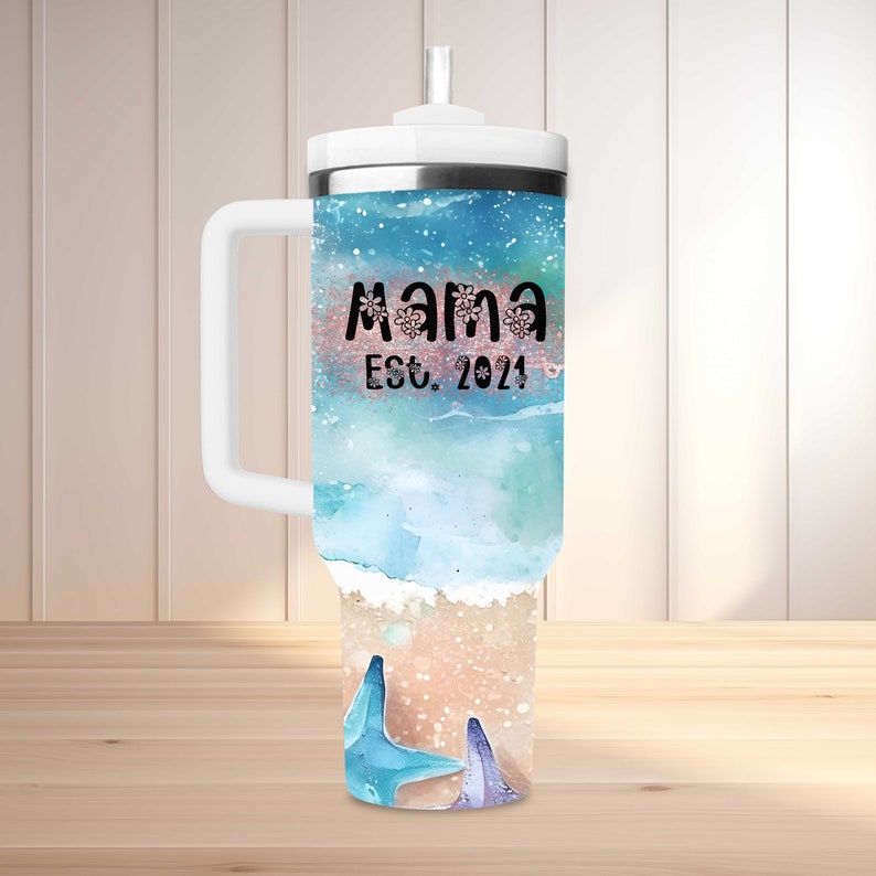 Personalized 40oz Tumbler With Handle Lid and Straw, Custom Beach Vacation Tumbler, bridesmaid tumbler, Gift for Best Friend, Gifts for Her