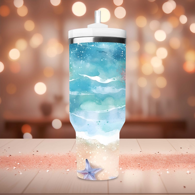 Personalized 40oz Tumbler With Handle Lid and Straw, Custom Beach Vacation Tumbler, bridesmaid tumbler, Gift for Best Friend, Gifts for Her