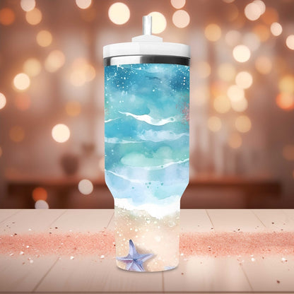 Personalized 40oz Tumbler With Handle Lid and Straw, Custom Beach Vacation Tumbler, bridesmaid tumbler, Gift for Best Friend, Gifts for Her