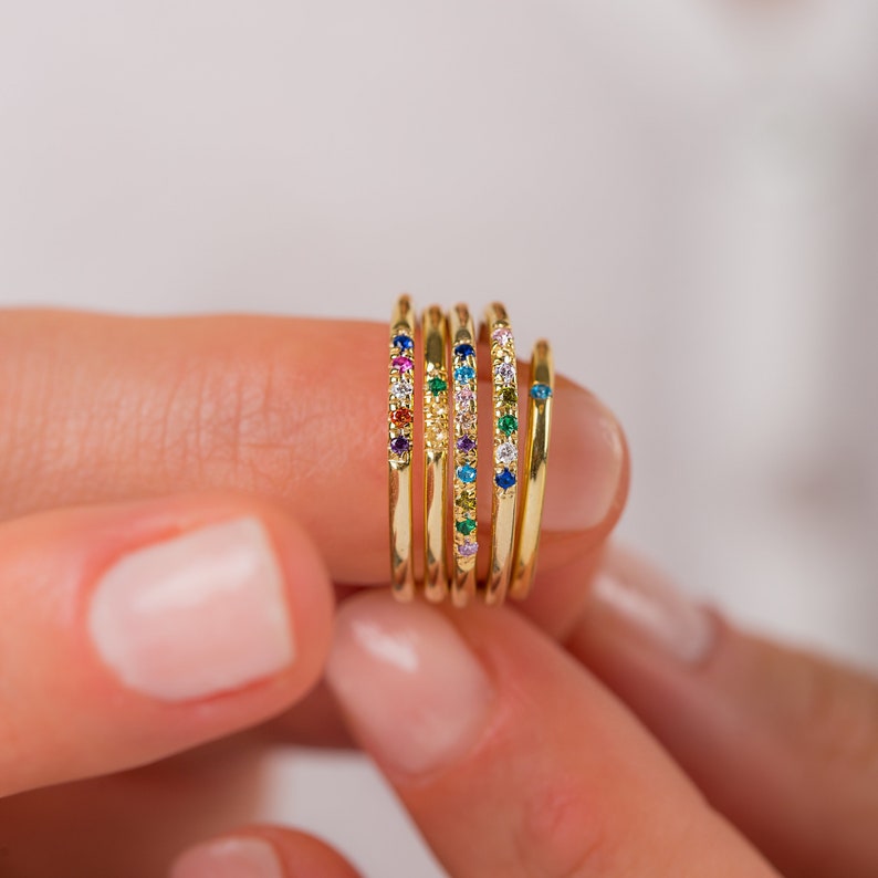 Personalized Sterling Silver Birthstone Ring, Dainty Gold Ring, Mother's Day Gift for Mom