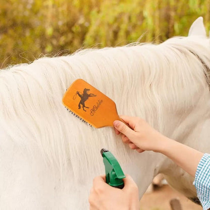 Engraved Name Horse Brush Set in Grass Tree Wood, Customized Pony Grooming Comb Brush with Custom Image + Name, Gift for Horse Owner/Rider