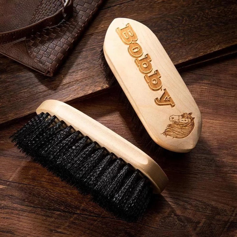 Engraved Name Horse Brush Set in Grass Tree Wood, Customized Pony Grooming Comb Brush with Custom Image + Name, Gift for Horse Owner/Rider