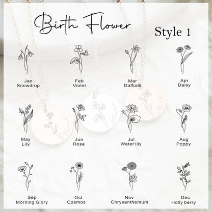 Personalized Birth Flower Necklace with Name, Engraved Floral Necklace, Valentines Days, Necklaces For Women, Birthday Gift, Gift for Her