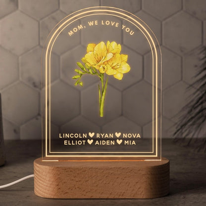 Personalized Birth Month Flower Gifts for Mom, Acrylic Night Light, Boho LED Light, Custom Mom Night Light, Grandma Gift from Kids