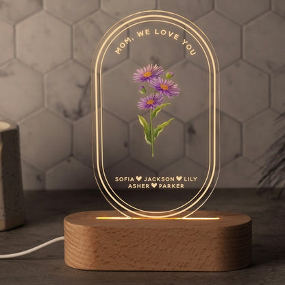 Personalized Birth Month Flower Gifts for Mom, Acrylic Night Light, Boho LED Light, Custom Mom Night Light, Grandma Gift from Kids