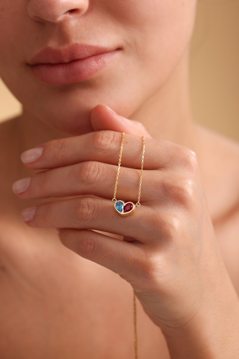 Dainty Birthstone Necklace for Mother's Day gift, Heart Necklace, Personalized Necklace For Her, Mothers Day Gift for Her, Grandma necklace