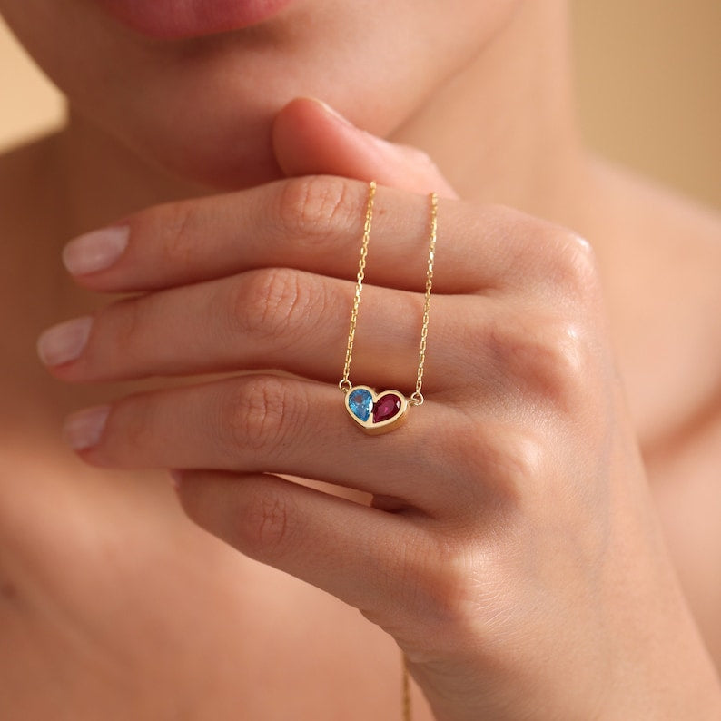 Dainty Birthstone Necklace for Mother's Day gift, Heart Necklace, Personalized Necklace For Her, Mothers Day Gift for Her, Grandma necklace
