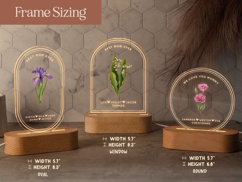 Personalized Birth Month Flower Gifts for Mom, Acrylic Night Light, Boho LED Light, Custom Mom Night Light, Grandma Gift from Kids