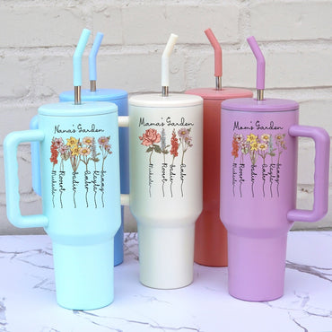 Birth Month Flower with Kid's Names 40oz Mom Tumbler, Mother's Day 2025, Gift for Mother, Mother's Day Tumbler, Personalized Mom Gifts