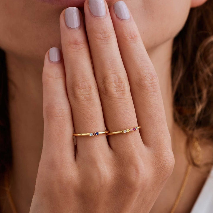 Personalised Dainty Birthstone Ring, Family Birthstone Ring, 18k Gold Daily Ring, Anniversary Gift, Gift for Mom, Mothers DayGift for Her