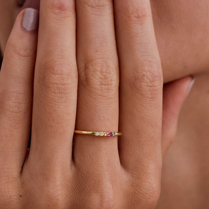 Personalised Dainty Birthstone Ring, Family Birthstone Ring, 18k Gold Daily Ring, Anniversary Gift, Gift for Mom, Mothers DayGift for Her