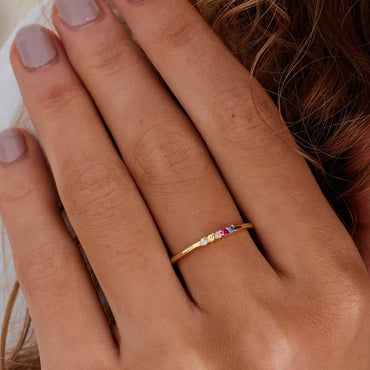 Personalised Dainty Birthstone Ring, Family Birthstone Ring, 18k Gold Daily Ring, Anniversary Gift, Gift for Mom, Mothers DayGift for Her