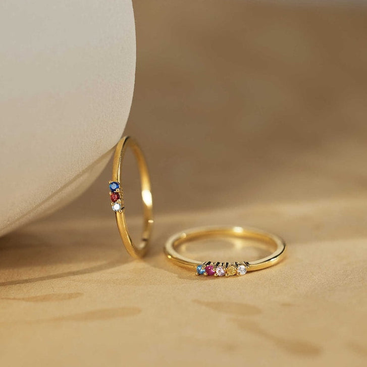Personalised Dainty Birthstone Ring, Family Birthstone Ring, 18k Gold Daily Ring, Anniversary Gift, Gift for Mom, Mothers DayGift for Her