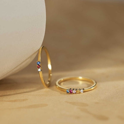 Personalised Dainty Birthstone Ring, Family Birthstone Ring, 18k Gold Daily Ring, Anniversary Gift, Gift for Mom, Mothers DayGift for Her